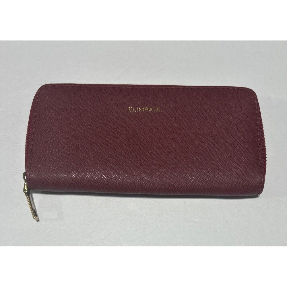 ELIMPAUL Zip Around Wallet Womens Burgundy Wine Saffiano Faux Leather Clutch